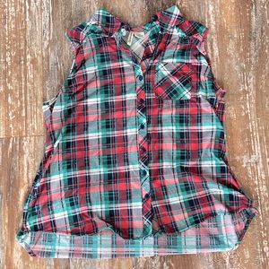 PASSPORT pink/green(teal) plaid tank top for women (juniors) size XL